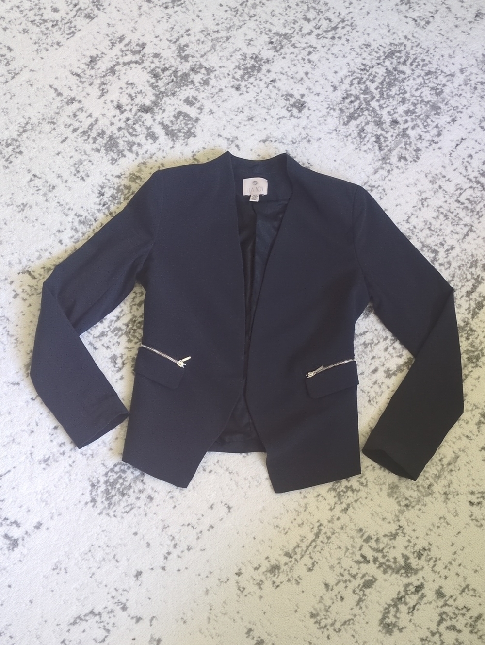 Lila Rose Navy Open-Front Blazer with Zip Pocket Accents | Size Xs